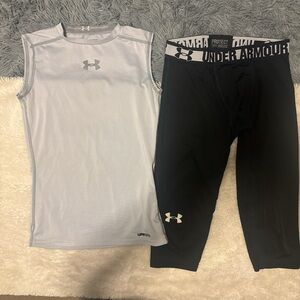 Under Armour White Compression Top and Black 3/4 Compression pants